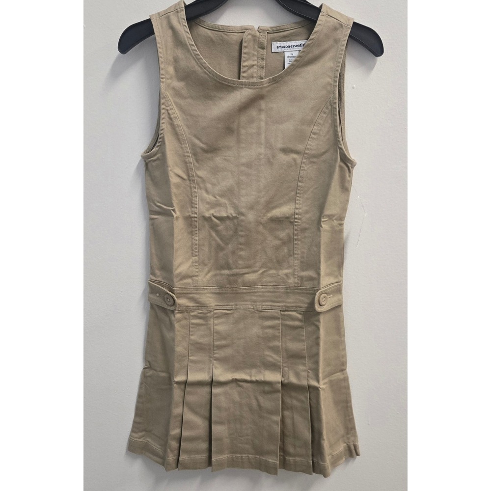 Amazon Essentials Girls Khaki Uniform Jumper Dress Pleated Slim Fit Large 9Y